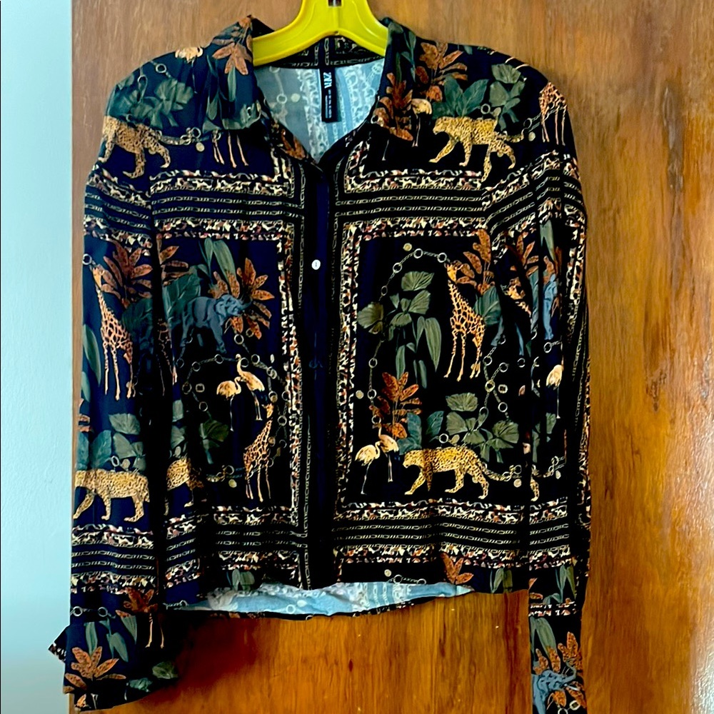 Zara jungle print crop top button down